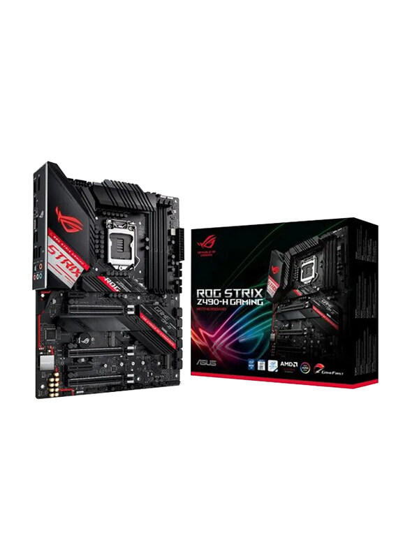 

Asus ROG Strix Z490-H Gaming (INTEL Z490) LGA 1200 (Intel 10th Gen) ATX Gaming Motherboard, Black/Silver/Red