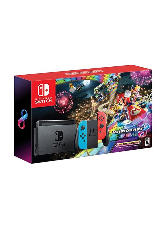 

Nintendo Switch Mariokart8 Console, with Left & Right Joy Con, Black with Neon Red/Blue Joy Con