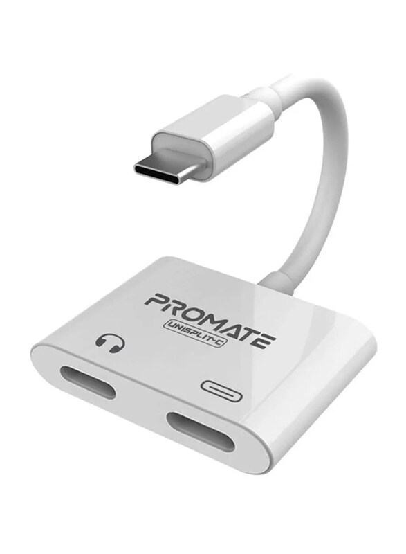 

Promate UniSplit-C 2-in-1 Audio and Charge Splitter Adaptor, High-Speed USB Type C Male to USB Type C and 3.5mm HD Audio Jack, 15W PD Charging Convert