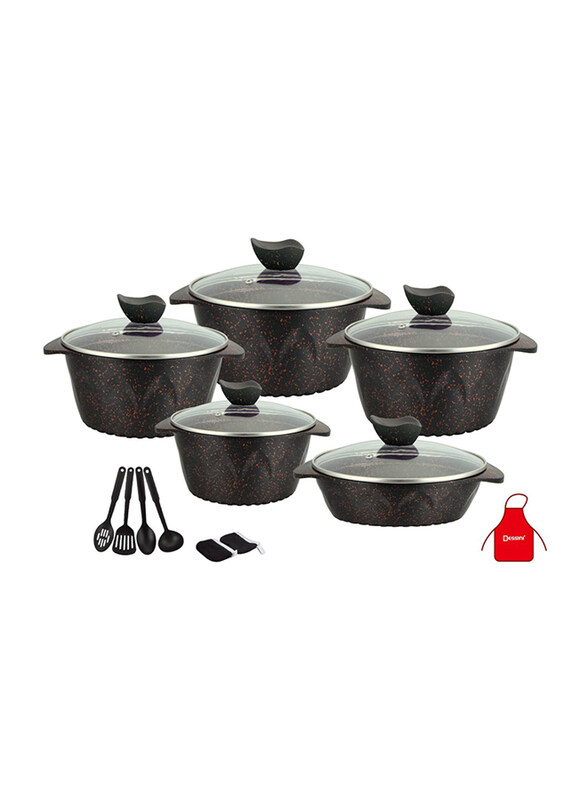 

Dessini 17-Piece Granite Round Cooking Pot Set with Kitchen Tools, Dark Black