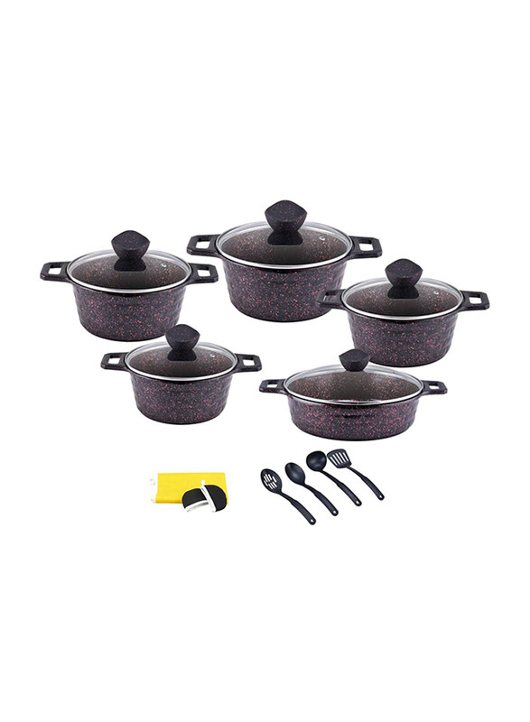 

Dessini 17-Pieces Granite Round Cooking Pot Set with Kitchen Tools, Dark Grey
