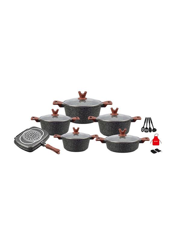 

Dessini 19-Pieces Granite Round Cooking Pot Set with Kitchen Tools, Grey