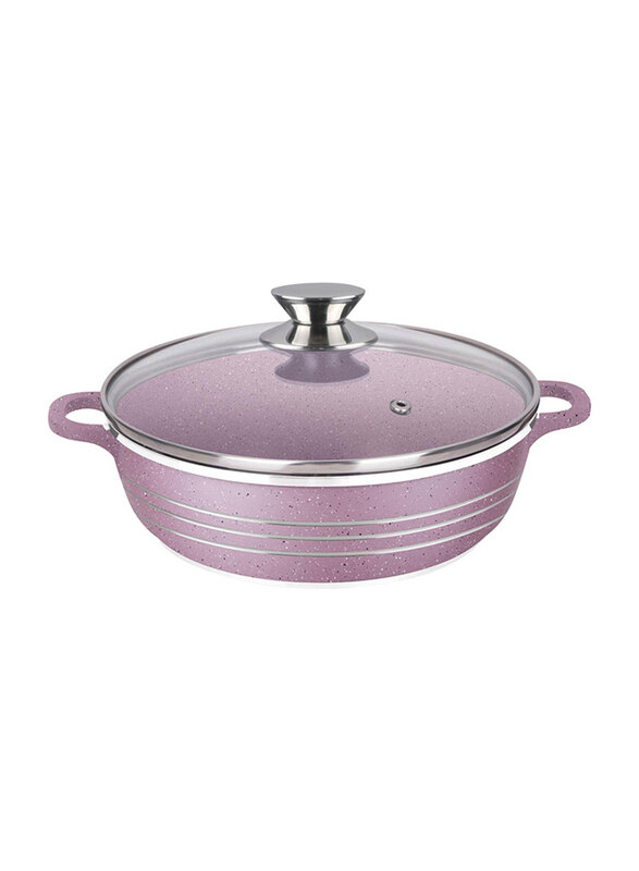 

Unbranded 28cm Non-Stick Round Shallow Casserole with Lid, Pink