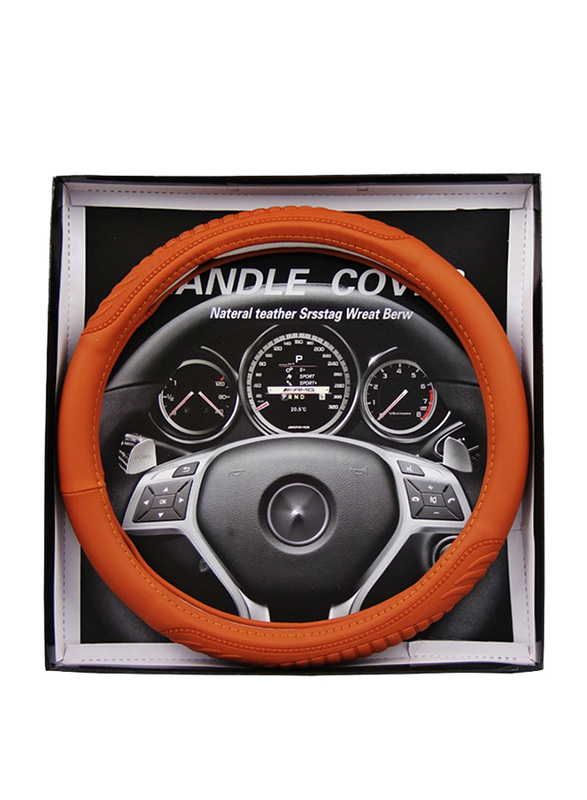 Car Mart PU Leather Universal Handle Steering Wheel Cover, 38cm, Orange