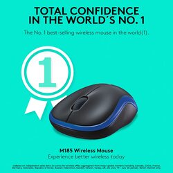 Logitech M185 Wireless Mouse, 2.4GHz with USB Mini Receiver, 12-Month Battery Life, 1000 DPI Optical Tracking, Ambidextrous, Compatible with PC, Mac, Laptop-Blue