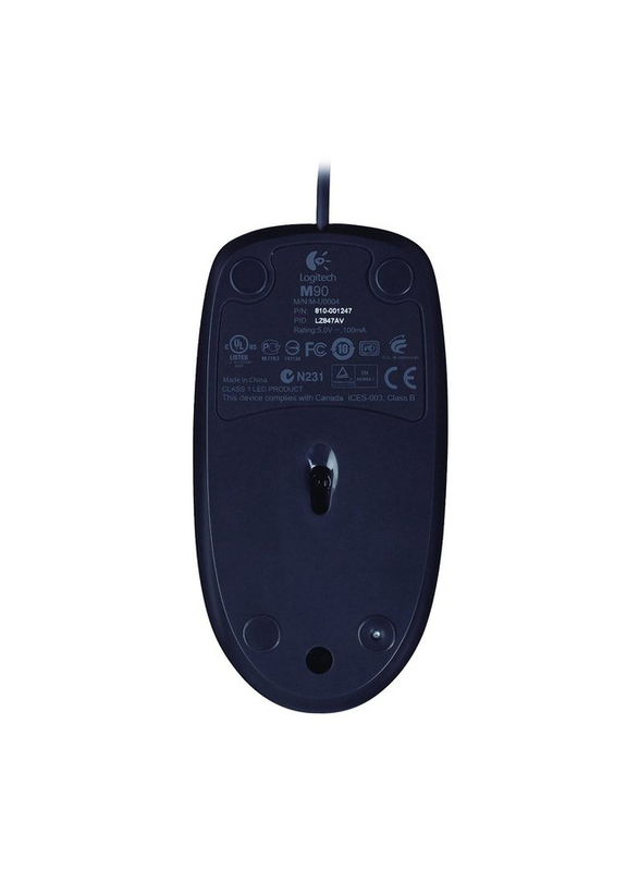 Logitech M90 Wired USB Mouse, 1000 DPI Optical Tracking, Ambidextrous PC/Mac/Laptop - Dark Grey