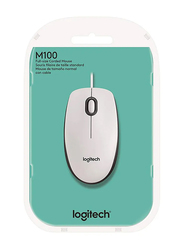Logitech M100 Wired USB Mouse, 3-Buttons, 1000 DPI Optical Tracking, Ambidextrous PC / Mac / Laptop - White