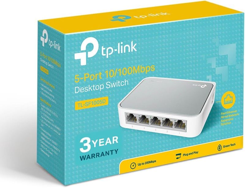 TP-Link TL-SF1005D 5-Port 10/100 Mbps Desktop Ethernet Switch/Hub, Ethernet Splitter, Plug & Play, no configuration required