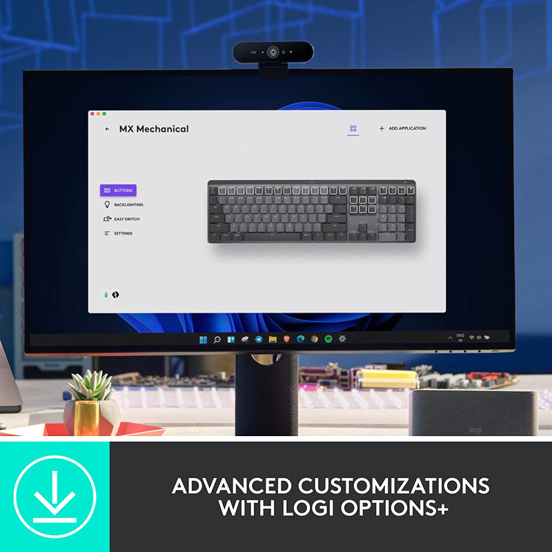 Logitech MX Mechanical Wireless Illuminated Performance Keyboard, Techtile Switches, Backlit Keys, Bluetooth, USB-C, macOS, Windows, Linux, iOS, Android, Metal - Graphite