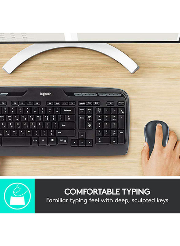 Logitech MK330 Wireless Keyboard and Mouse Combo for Windows, 2.4 GHz Wireless with Unifying USB-Receiver, Portable Mouse, Multimedia Keys, Long Battery Life, PC/Laptop English Arabic Layout