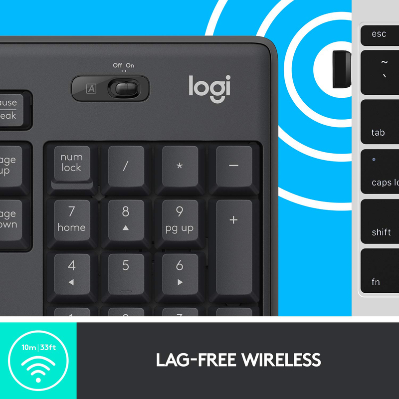 Logitech MK295 Silent Wireless Mouse & Keyboard Combo with SilentTouch Technology, Full Numpad, Advanced Optical Tracking, Lag-Free Wireless, 90% Less Noise,English Layout 