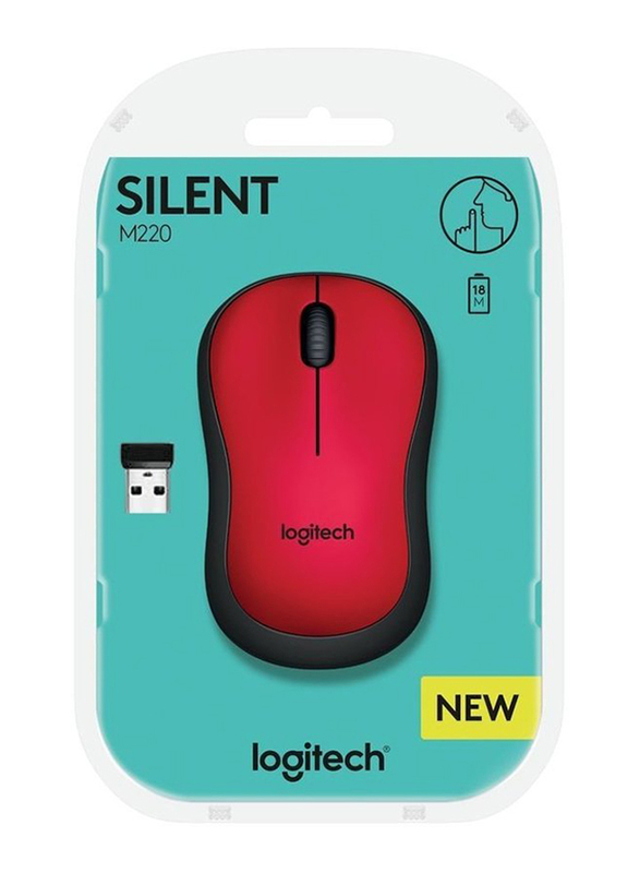 Logitech M220 Silent Wireless Optical Mobile Mouse, Red