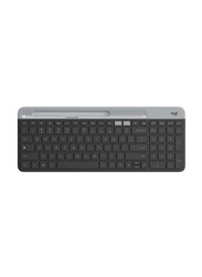 Logitech K580 Slim Multi-Device Wireless Keyboard - Bluetooth/Receiver, Compact, Easy Switch, 24 Month Battery, Win/Mac, Desktop, Tablet, Smartphone, Laptop Compatible,English Arabic Black