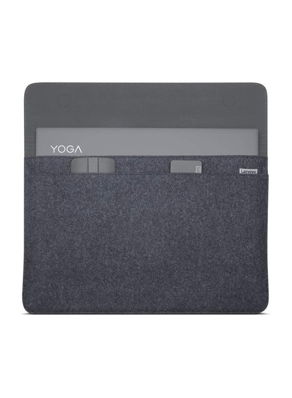 Lenovo Yoga Laptop Sleeve for 14-Inch Computer, Leather and Wool Felt, Magnetic Closure, Accessory Pocket Grey/Black