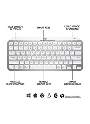 Logitech MX Keys Mini for Mac Minimalist Wireless Illuminated English Keyboard, Compact, Bluetooth, Backlit Keys, USB-C, Tactile Typing, 920-010526, Grey