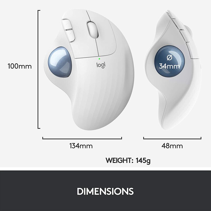 Logitech ERGO M575 Wireless Trackball Mouse Easy thumb control, precision and smooth tracking, ergonomic comfort design, for Windows, PC and Mac with Bluetooth and USB capabilities, Off white