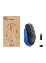 Logitech Wireless Mouse M190,Full Size Ambidextrous Curve Design,18-Month Battery with Power Saving Mode, USB Receiver,Precise Cursor Control and Scrolling,Wide Scroll Wheel,Scooped Buttons-Black/Blue