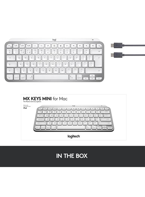 Logitech MX Keys Mini Minimalist Wireless Illuminated Keyboard, Compact, Bluetooth, Backlit, USB-C, Compatible with Apple macOS, iOS, Windows, Linux, Android, Metal Build, English  Keyboard -Grey