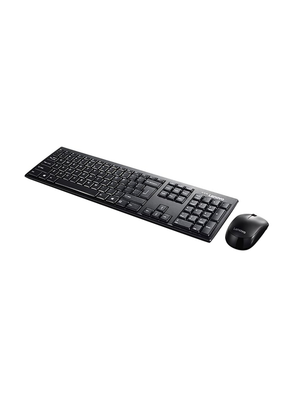 Lenovo 100 Wireless Combo Keyboard & Mouse, Ambidextrous 1000 DPI Mouse Optical Sensor, Ultra Slim Water Resistant, 2.4 GHz Wireless Nano USB, English Arabic Keyboard, Black