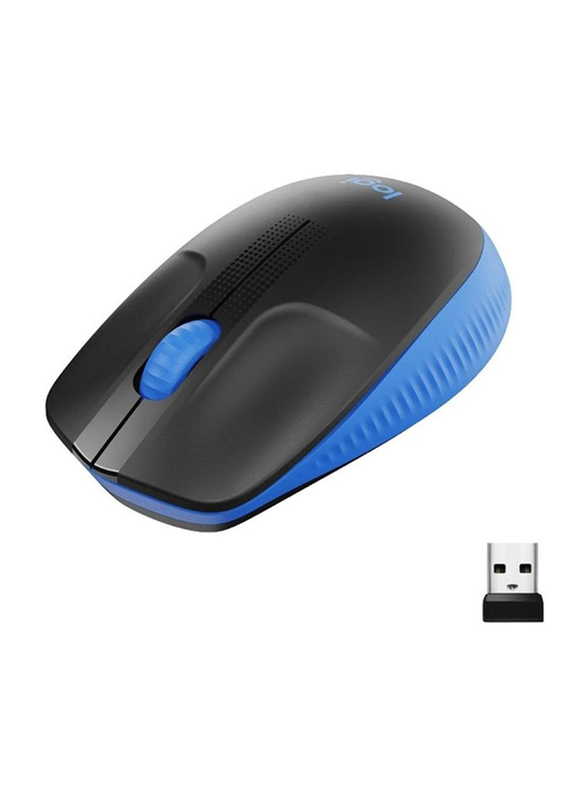 Logitech Wireless Mouse M190,Full Size Ambidextrous Curve Design,18-Month Battery with Power Saving Mode, USB Receiver,Precise Cursor Control and Scrolling,Wide Scroll Wheel,Scooped Buttons-Black/Blue