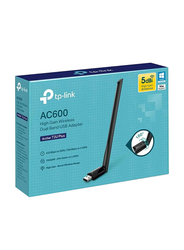 TP-Link Archer T2U Plus AC600 High Gain Wireless Dual Band USB Adapter Black