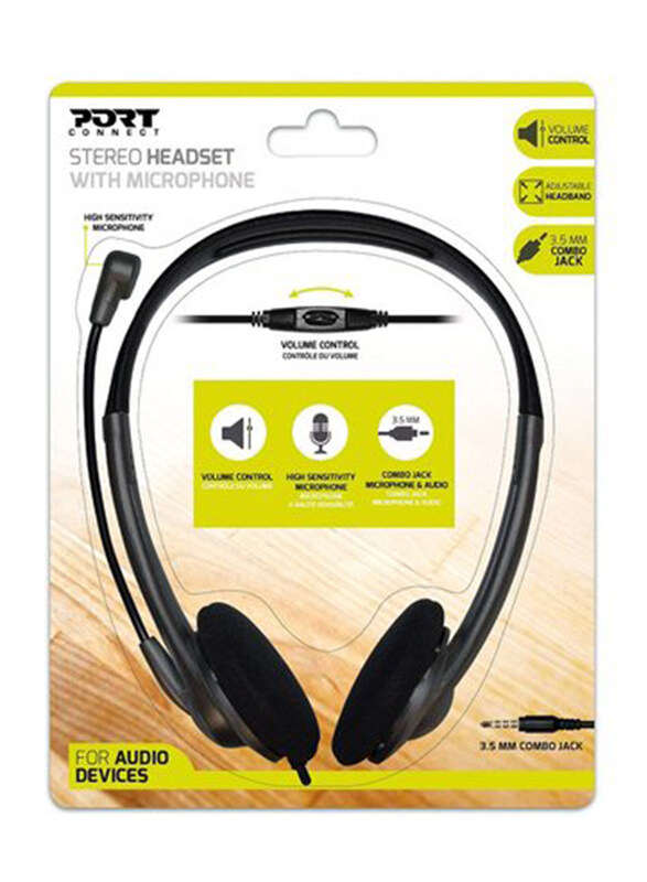 

Port 901603 Stereo Wired On-Ear Headset with Microphone, Black