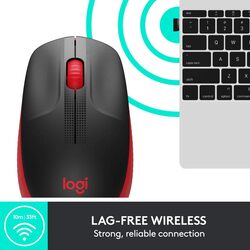 Logitech Wireless Mouse M190,Full Size Ambidextrous Curve Design,18-Month Battery with Power Saving Mode,USB Receiver,Precise Cursor Control and Scrolling,Wide Scroll Wheel,Scooped Buttons - Black/Red