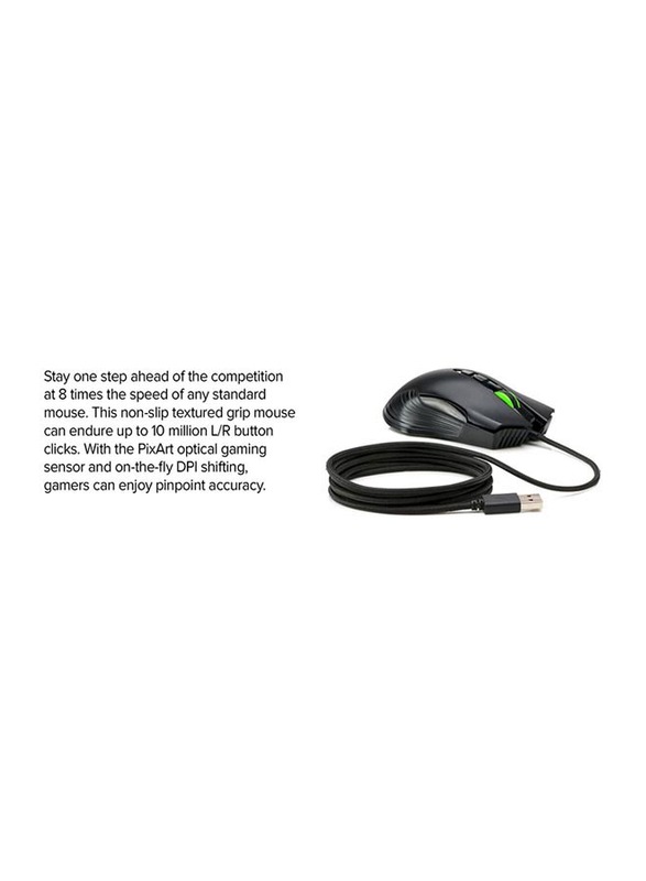 إتش بي إكس 220 إمباكت ماوس ألعاب ضوئي سلكي بإضاءة خلفية ، أسود / أخضر