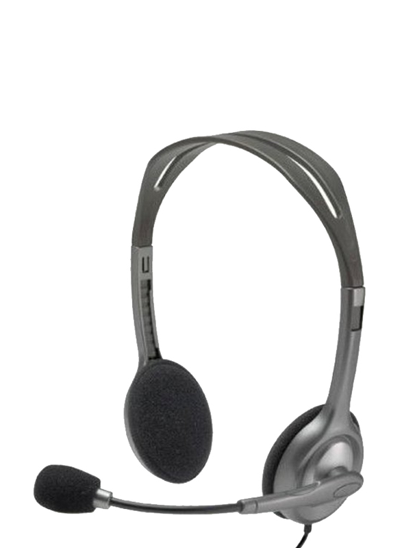 Logitech H111 Stereo Wired On-Ear Noise Cancelling Headphone with Mic, Grey