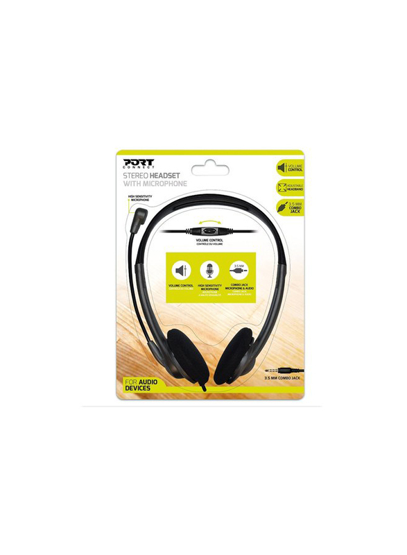 Port 3.5 mm Jack On-Ear Stereo Headset with Mic, 901603, Black