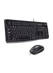 Logitech MK120 Wired Keyboard and Mouse for Windows, Optical Wired Mouse, USB Plug-and-Play, Full-Size, PC/Laptop, English/Arabic Layout - Black