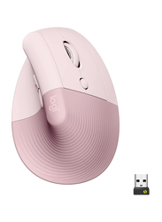 Logitech Lift Vertical Ergonomic Mouse, Wireless, Bluetooth or Logi Bolt USB receiver, Quiet clicks, 4 buttons, compatible with Windows/macOS/iPadOS, Laptop, PC - Rose