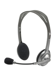 Logitech H110 Stereo Wired On-Ear Noise Cancelling Headphones with Mic, Black/Grey