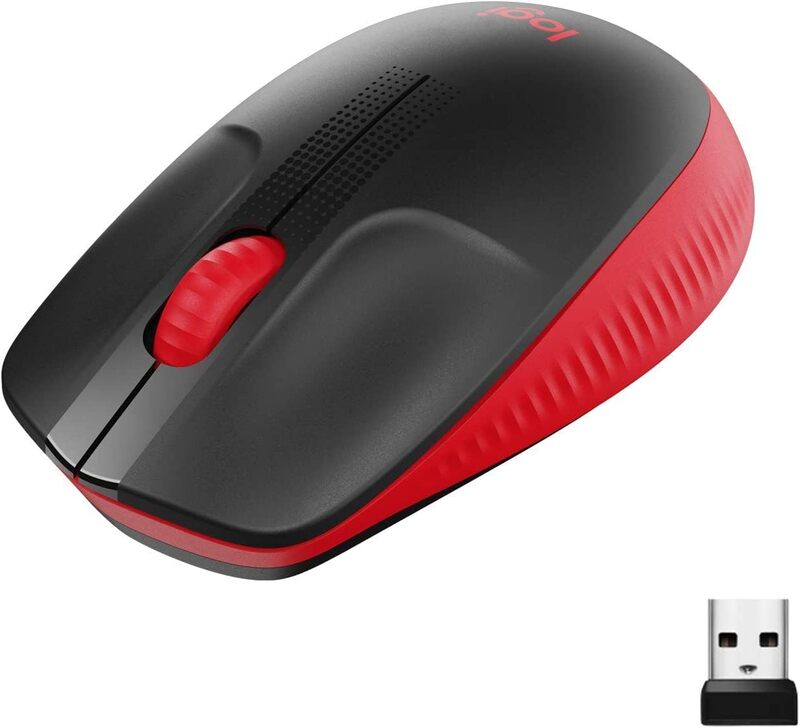 Logitech Wireless Mouse M190,Full Size Ambidextrous Curve Design,18-Month Battery with Power Saving Mode,USB Receiver,Precise Cursor Control and Scrolling,Wide Scroll Wheel,Scooped Buttons - Black/Red