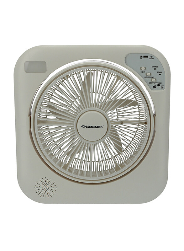 

Olsenmark 12-inch Rechargeable Box Fan with Emergency Lantern, OMF1751, White