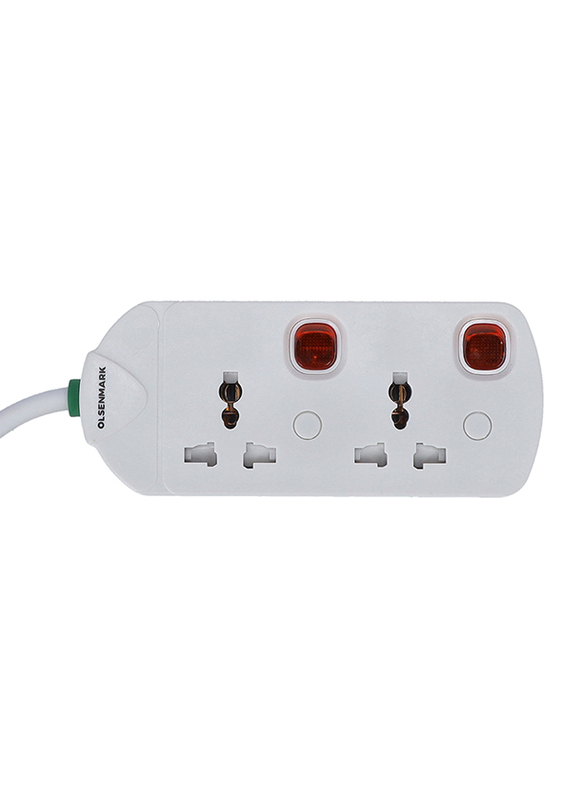 Olsenmark 2 Way 13A Extension Socket, 3-Meter Cable, White