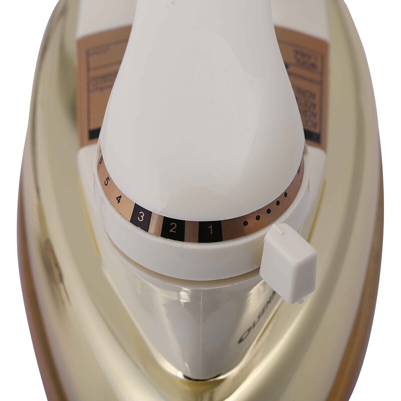 اولسن مارك مكواة جافة اوتوماتيكية مع قاعدة تفلون ذهبي غير لاصق 1200 واط, OMDI1501, أبيض/ذهبي