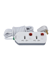 Olsenmark 2 Way 13A Extension Socket, 3-Meter Cable, White