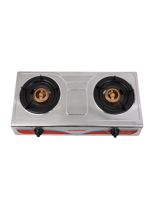 Olsenmark Double Burner Stainless Steel Gas Stove, OMK2316, Silver