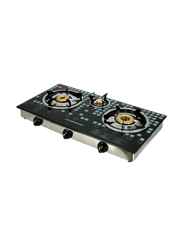 Olsenmark Triple Burner Gas Stove with Auto Ignition, OMK2224, Black/Silver