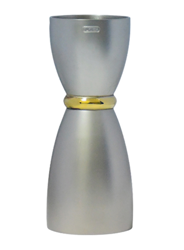 Sekura 53/28ml Stainless Steel Japanese Style Matte Finish Bell Jigger with Golden Ring, Grey