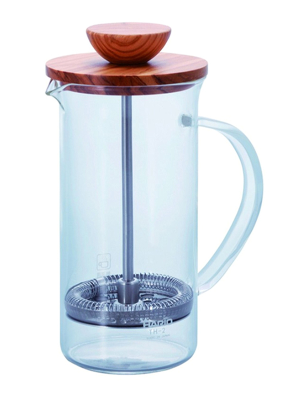 Hario 250ml Glass CD Tea Press with 2 Cups-Olive Wood, Clear/Brown