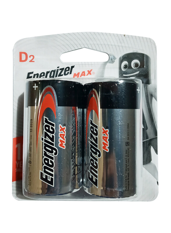 

Energizer Max 1.5V D Alkaline Batteries, E93BP2 D, 2 Pieces, Black/Silver