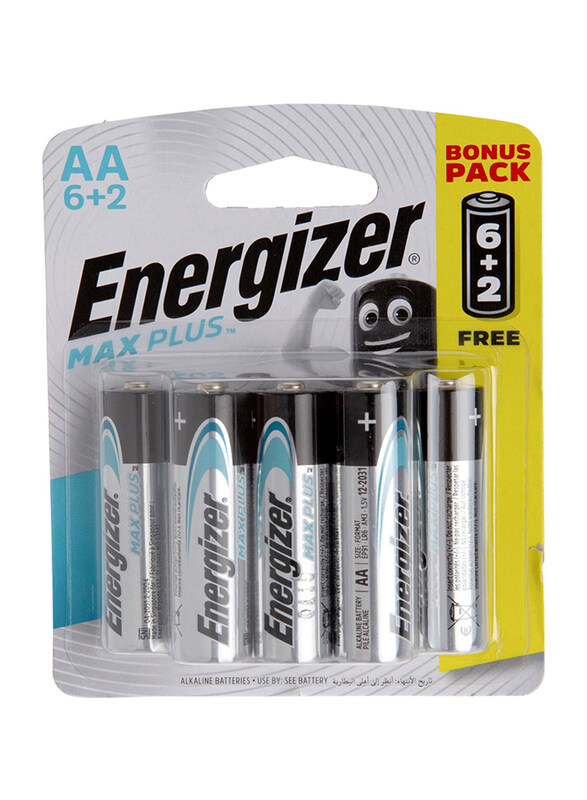 

Energizer Max Plus 1.5V AA Alkaline Batteries, EP91BP8T, Promo Pack 6 + 2 Pieces, Multicolour