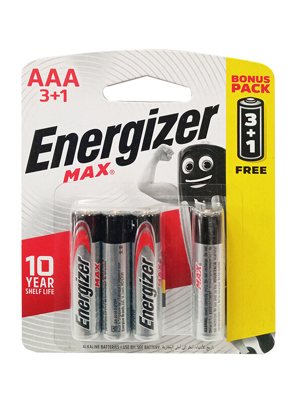 

Energizer Max AAA Battery, Promo Pack 3 + 1 Pieces, Silver