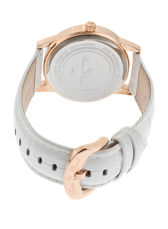 Lucien Piccard Balarina Analog Watch for Women with Leather Band, Water Resistant, LP-40042-02MOP, White-Rose Gold