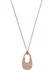 Michael Kors Rose Gold Plated Necklace for Women with Pave Padlock Pendant and Crystals Stone, Rose Gold