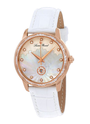Lucien Piccard Balarina Analog Watch for Women with Leather Band, Water Resistant, LP-40042-02MOP, White-Rose Gold