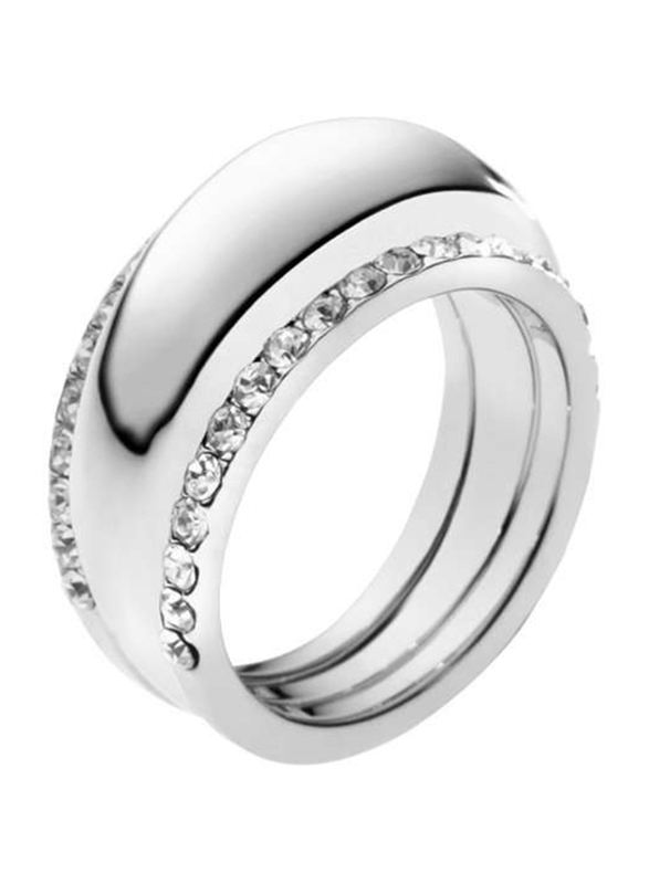 Michael Kors Stainless Steel Fashion Ring for Women with Crystal Stone, Silver, US 8