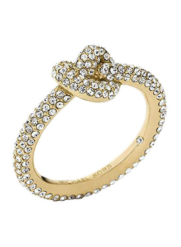 Michael Kors Yellow Gold Knot Fashion Ring for Women with White Stone, Gold, US 8